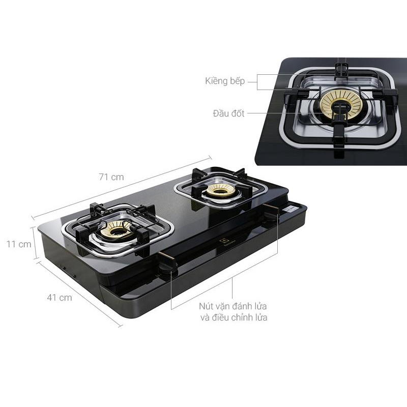Bếp gas Electrolux ETG727GKR Trưng bày 98% +Tặng dây gas-tiết kiệm gas,Đánh lửa Magneto,Đầu đốt bằng đồng thau