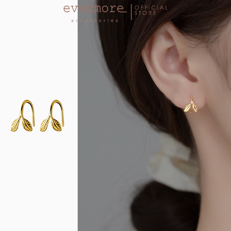 Bông tai bạc EVERMORE, khuyên tai chiếc lá bạc ý 925, phong cách thanh lịch, minimalism - H030