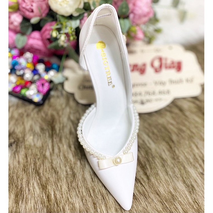 GIÀY CƯỚI THIẾT KẾ KHOÉT EO NƠ VIỀN NGỌC HÌNH THẬT CÓ SẴN