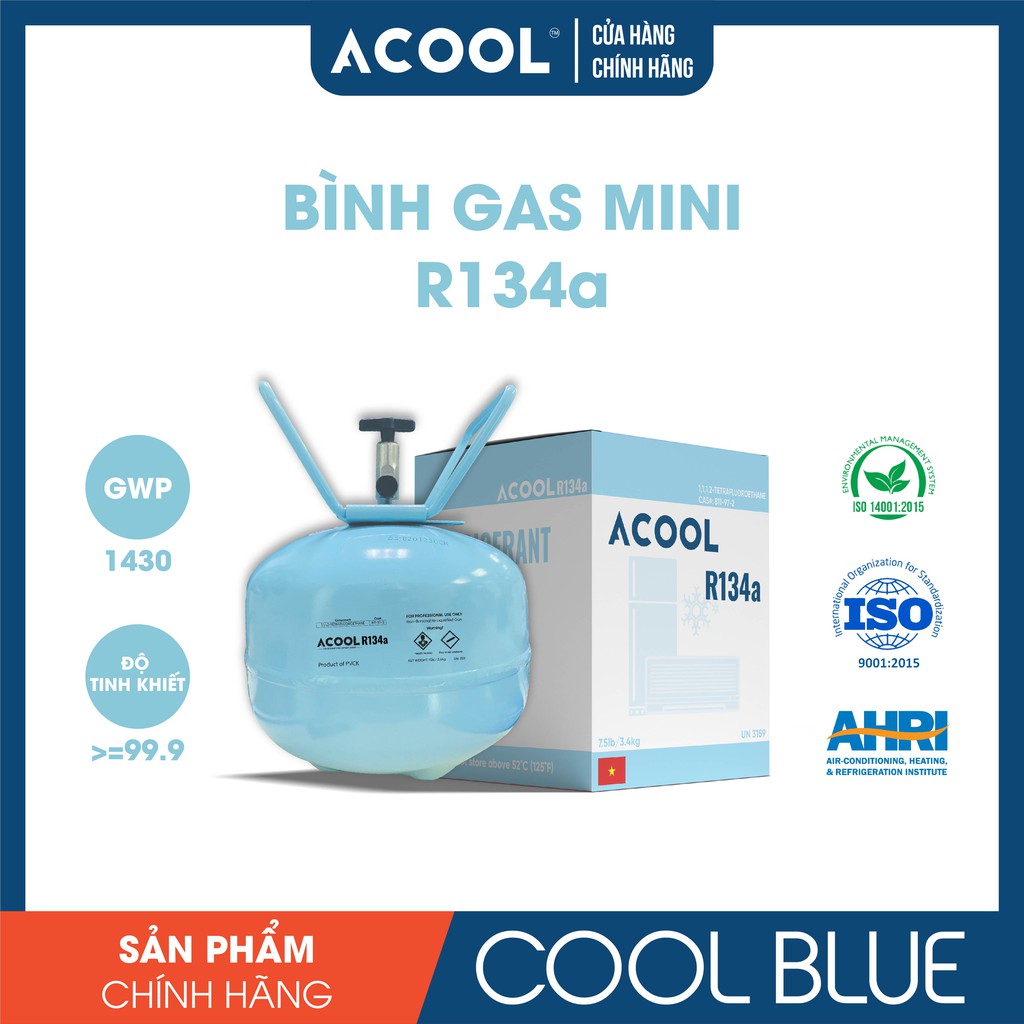 [COMBO GAS LẠNH MÁY LẠNH TỦ LẠNH MINI] ACOOL R134a 3.4kg+ACOOL R410A 2.8kg_TẶNG LON GAS R600a và LỊCH BÓNG ĐÁ EURO 2021