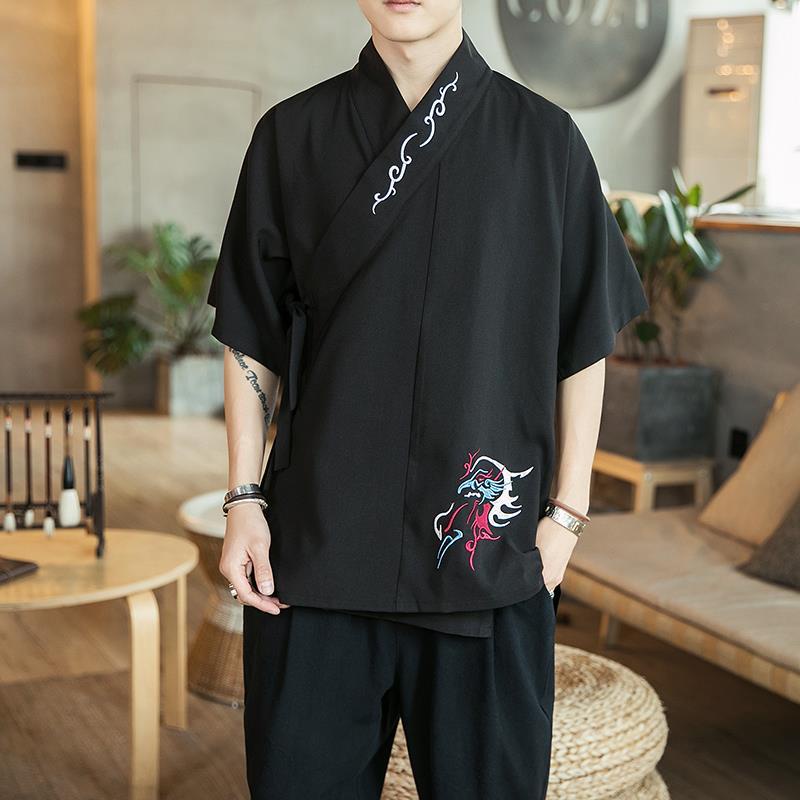 Áo khoác hán phục thêu họa tiết phong cách Trung Hoa cổ điển thời trang cho nam