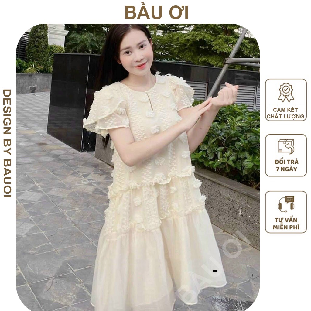 [BAUOII V59] VÁY BẦU CÔNG SỞ BABYDOLL HOA TƠ NỔI XÒE XINH XẮN - ĐẦM BẦU CỘC TAY CÔNG SỞ, ĐI DỰ TIỆC THOẢI MÁI