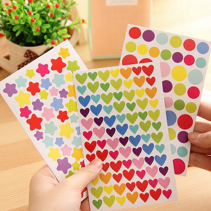 Set 6 Tấm Nhãn Dán Hình Tròn/Ngôi Sao/Trái Tim Dùng Trang Trí Thủ Công Cho Bé