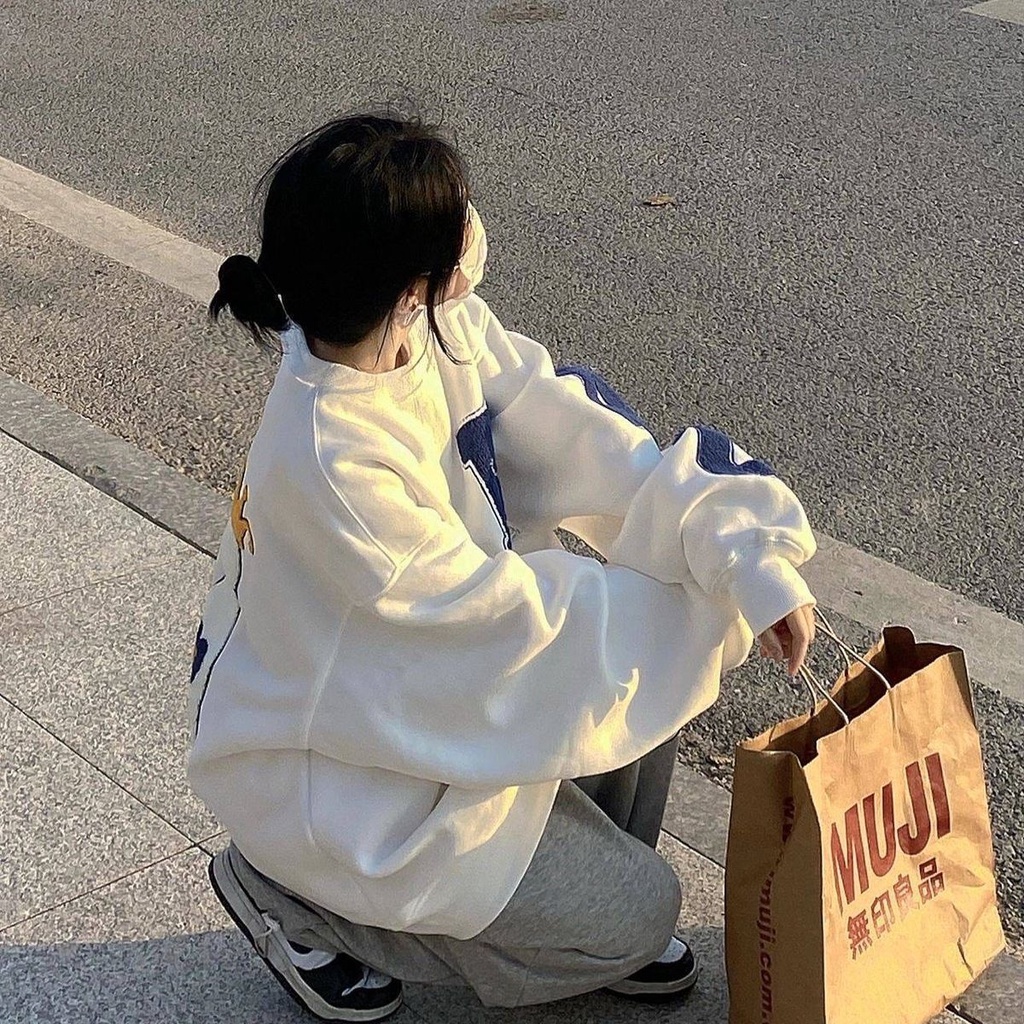 Áo sweater 100% cotton Cổ Tròn Dáng Rộng Phong Cách Hàn Quốc Thời Trang Cho Nữ