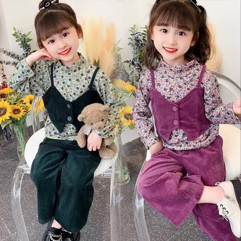 Set quần áo nhung hoa nhí cho bé gái