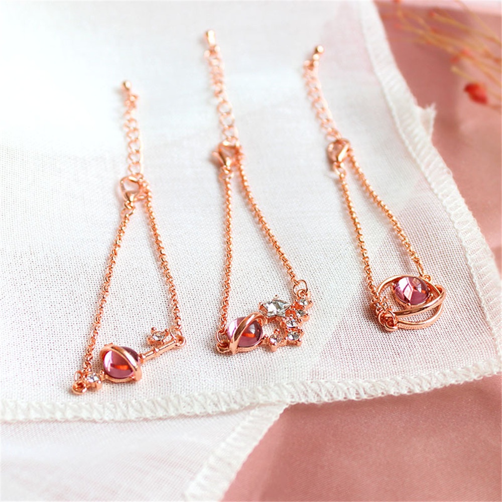 Vòng Tay Chuỗi Hạt Thủy Tinh Màu Hồng Thời Trang Cho Nữ