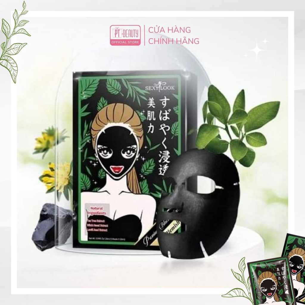 Lẻ 1 miếng Mặt nạ tràm trà SEXYLOOK Premium Black Mask Anti Blemish kiểm soát dầu và mụn 28ml