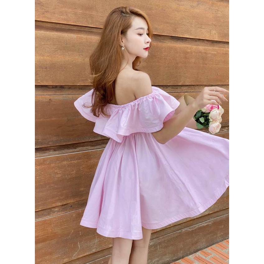 Đầm xoè bẹt vai bèo 4 màu hạ trễ hở sexy lưng ulzzang