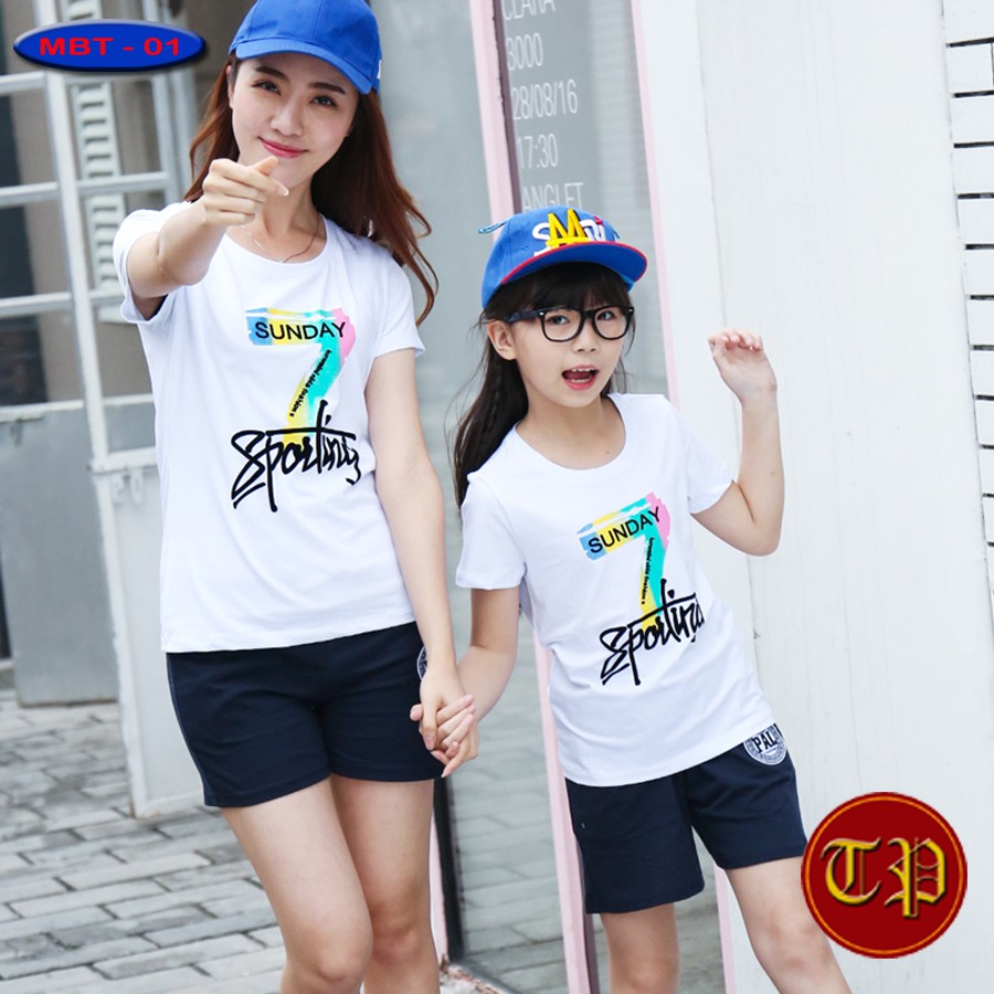 Áo thun cotton set 2 áo mẹ và bé cổ tròn MBT-01