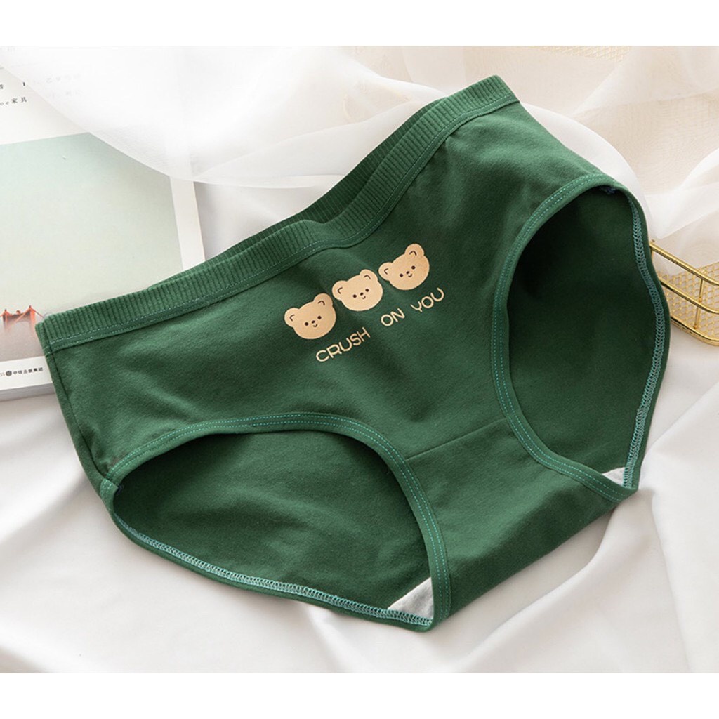 Quần Lót Gấu Xanh Lá Cây Họa Tiết Gấu Siêu Cute Chất Liệu Cotton Thoáng Mát Dành Cho Bạn Nữ