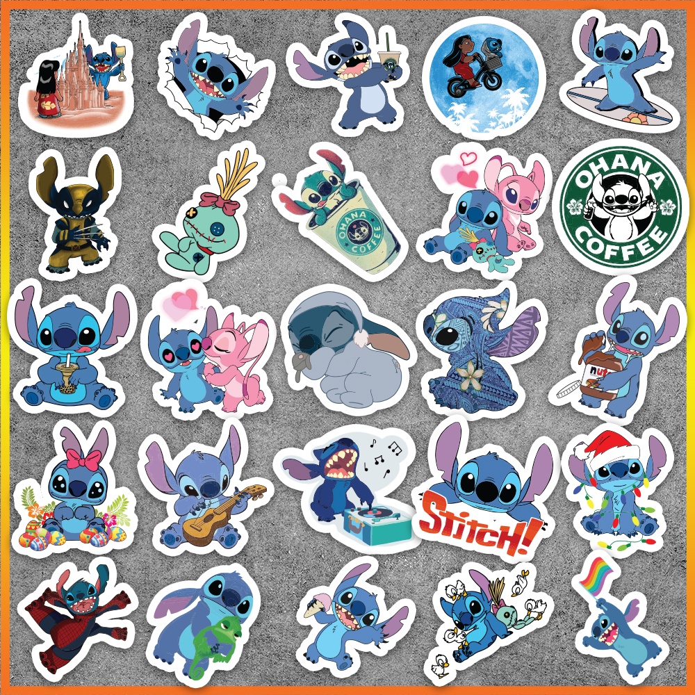 Set 50 cái Sticker Stitch, Hình Dán Stitch Chống Nước, Decal Stitch Cute dán mũ bảo hiểm, dán laptop, dán xe, vali...