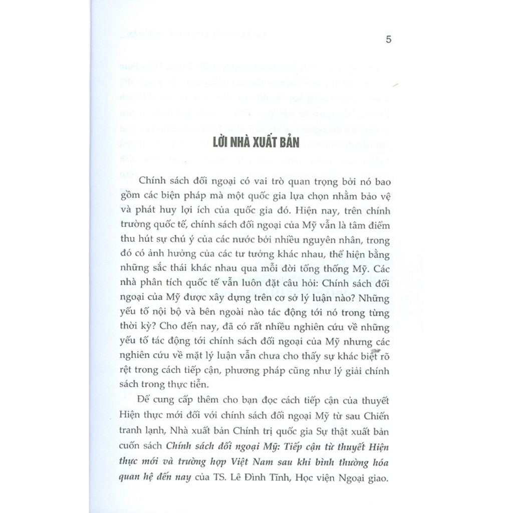 Sách - Chính Sách Đối Ngoại Mỹ: Tiếp Cận Từ Thuyết Hiện Thực Mới Và Trường Hợp Việt Nam Sau Khi Bình Thường Hóa Quan Hệ | BigBuy360 - bigbuy360.vn