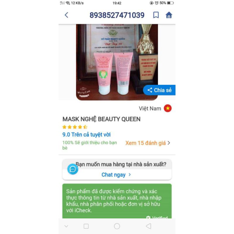 mặt nạ dưỡng trắng hỗ trợ trị mụn,giảm thâm nám Beauty Queen