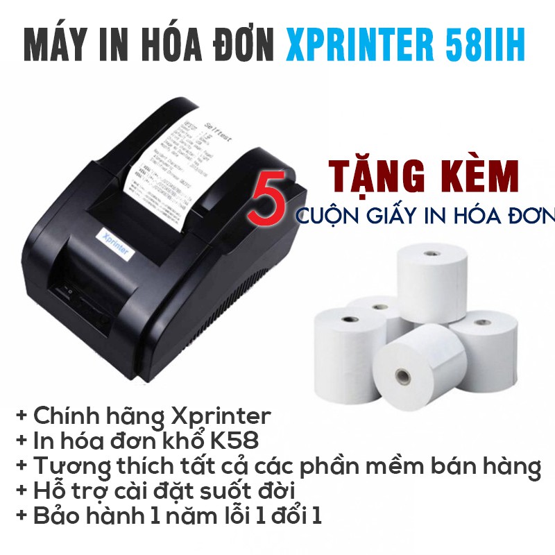 FREESHIP 99K TOÀN QUỐC_Máy in hóa đơn Xprinter k58 IIH ( tặng kèm 5 cuộn giấy in)