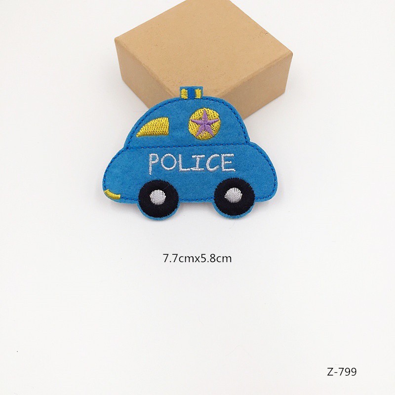 Miếng vải thêu/ủi hình xe cảnh sát dễ thương để trang trí quần áo