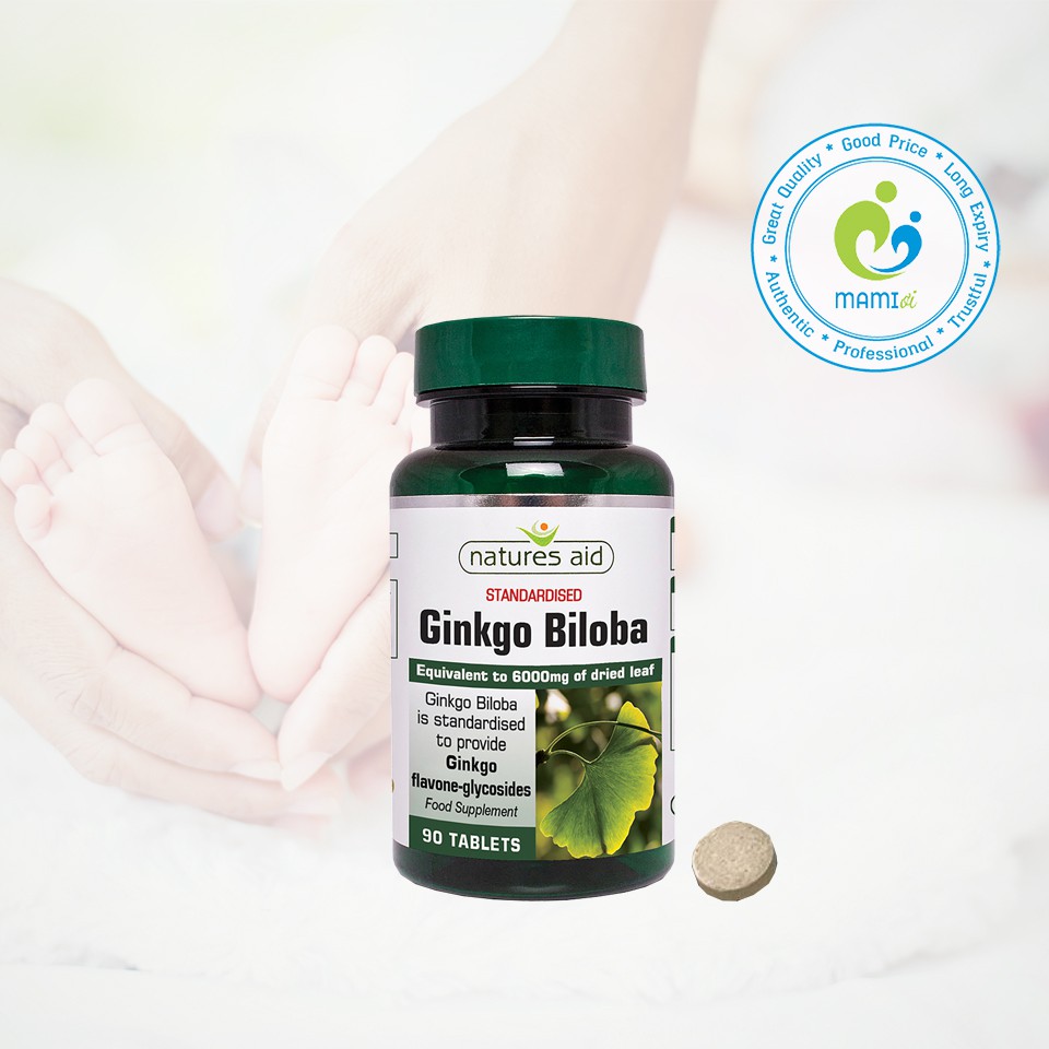 Bổ não (90v) giúp tuần hoàn não và phục hồi trí nhớ người làm việc căng thẳng và người già Natures Aid Ginkgo Biloba, UK