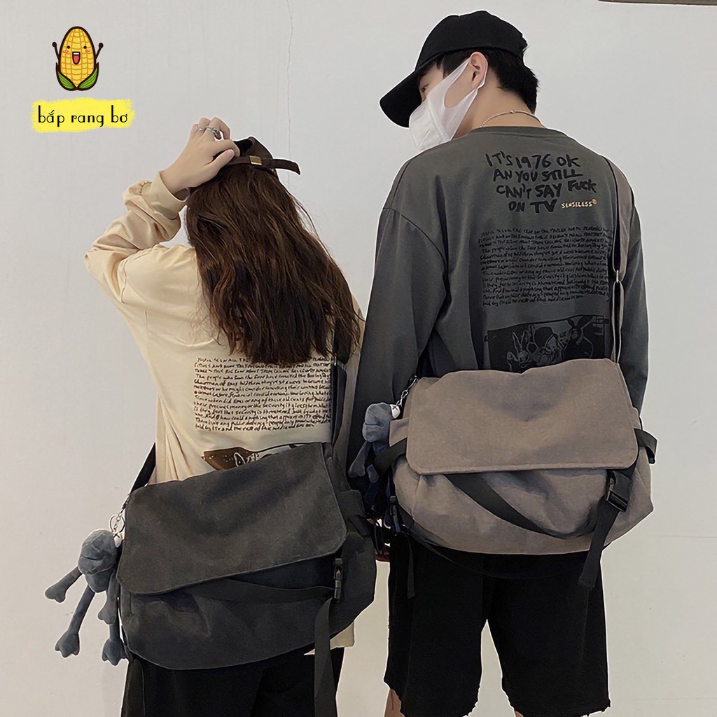 Túi tote đeo chéo túi nắp hộp vải canvas phong cách ulzzang unisex DC15