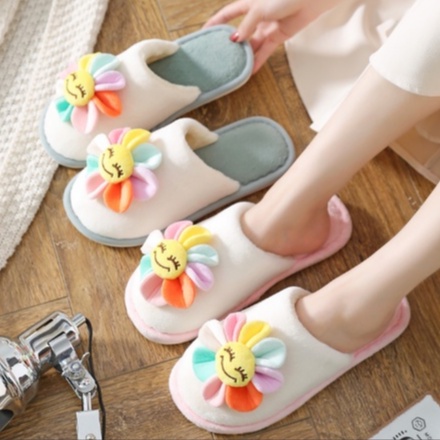 Dép Bông Mềm Giữ Ấm Chân Hình Bông Hoa Nhiều Màu Sắc - Dép Mang Trong Nhà Chống Trơn Trượt Dành Cho Nữ