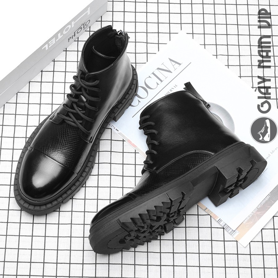 Giày Bốt Nam Cổ Cao Hàn Quốc Độn Đế Da Bò GIAYNAMVIP Giày Nam Cao Cổ Đen Đẹp Cá Tính GNK157