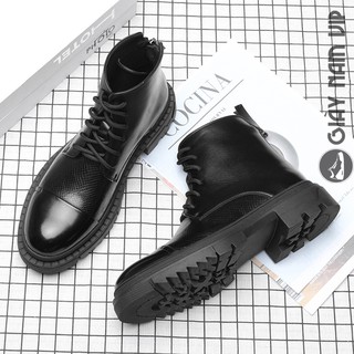 Giày Bốt Nam Cổ Cao Hàn Quốc Độn Đế Da Bò GIAYNAMVIP Giày Nam Cao Cổ Đen Đẹp Cá Tính GNK157