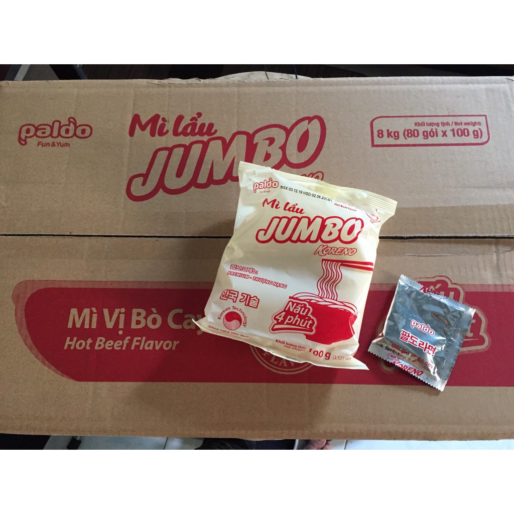 Mì thả lẩu hải sản cay / vị bò jumbo koreno 10 gói x 100gr