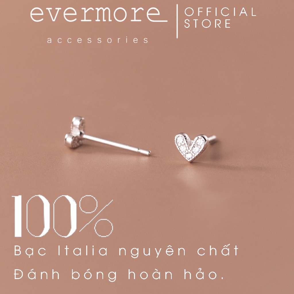 Bông tai bạc EVERMORE, bông tai bạc S925 trái tim đính đá lấp lánh thanh lịch, minimalism - H050