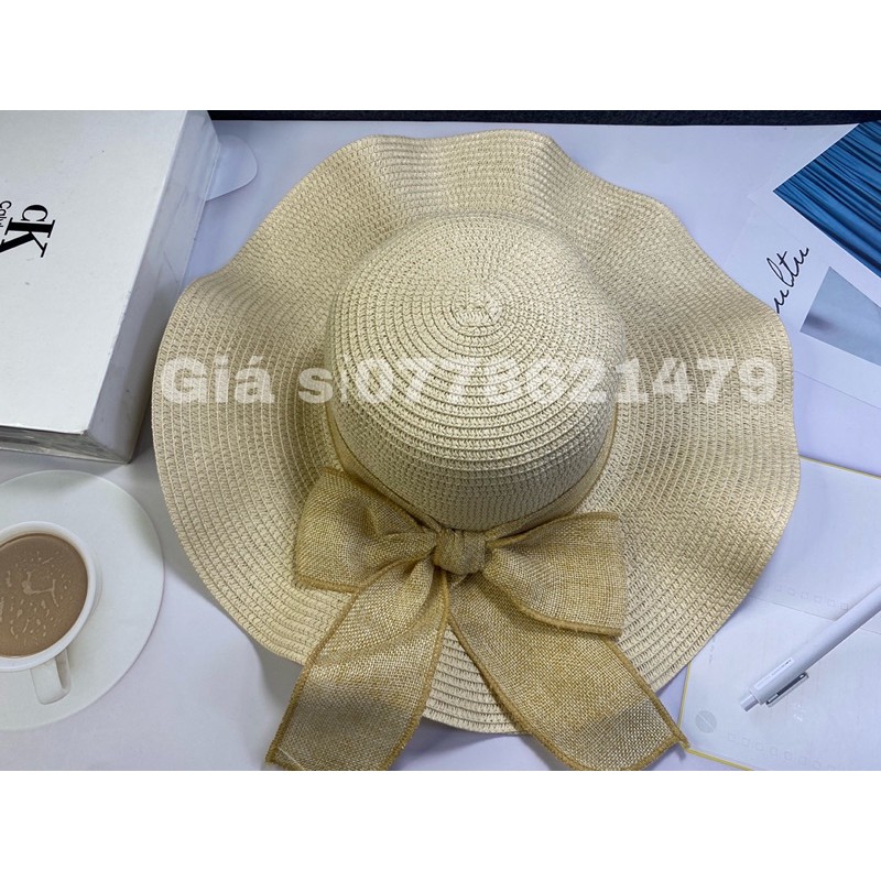 Nón bo cói vành lượn cợt nơ bố đi biển thời trang
