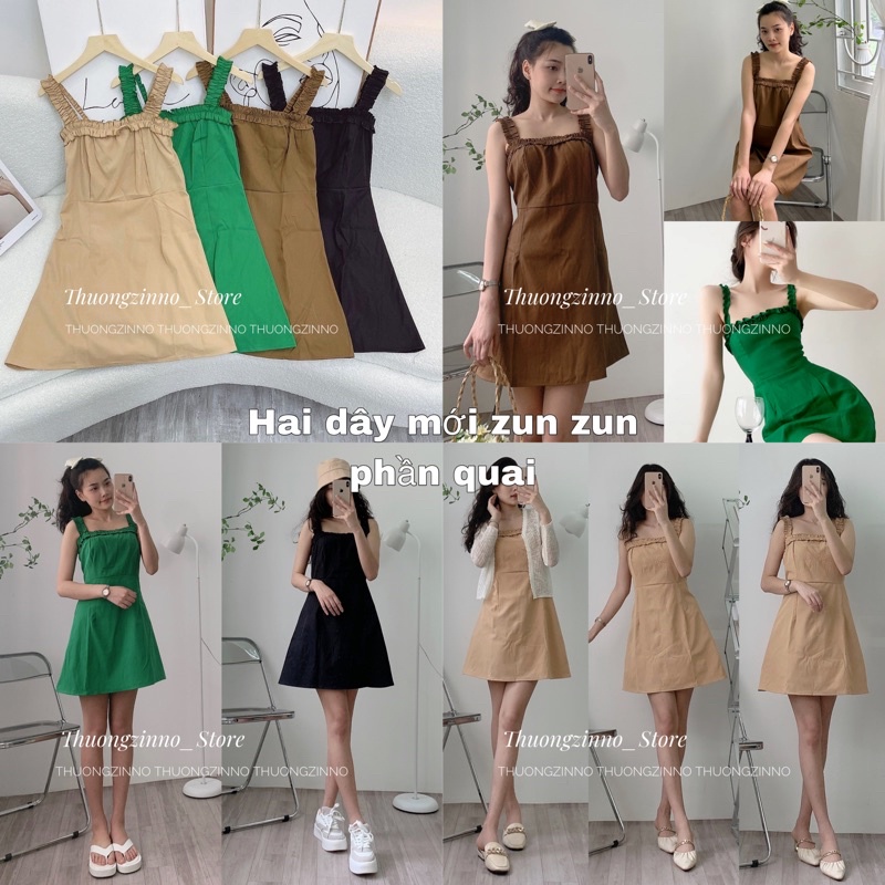 [Ảnh thật/Video]Váy hai dây gam màu Tây Âu Váy hai dây Hàn Quốc dánh suông