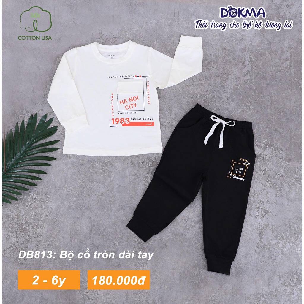 (2-6Y) Bộ dài tay cổ tròn vải cotton mỏng - DOKMA