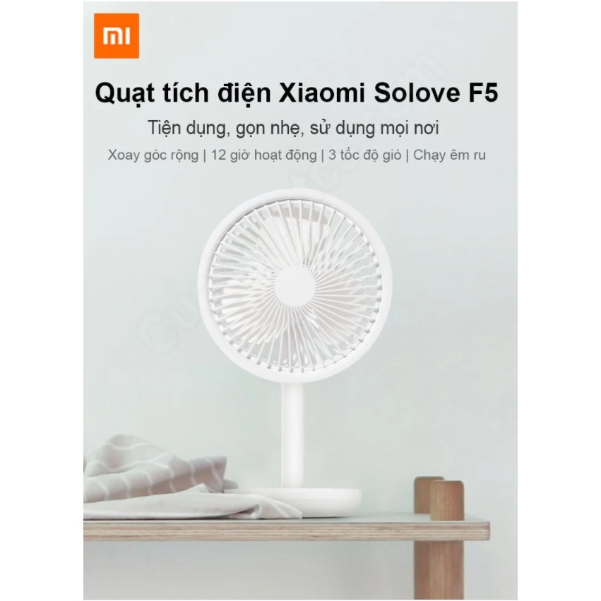 Quạt tích điện để bàn SOLOVE F5 - Quạt mini tích điện dùng 12h Xiaomi AF215 - bảo hành 1 tháng