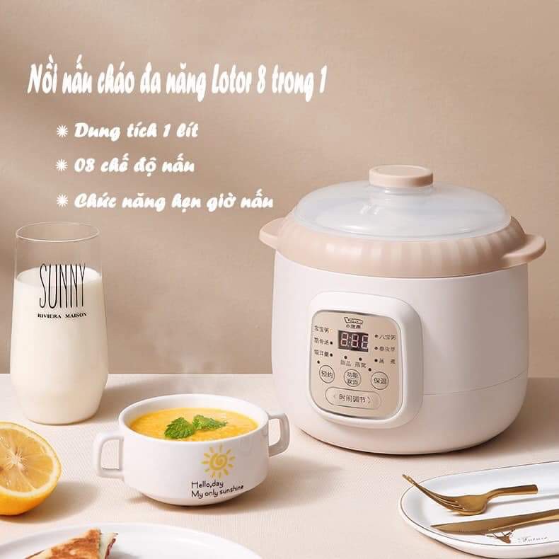 Combo nồi nấu cháo Lotor 1 lít / Máy xay Lotor 1l2 tiện dụng nấu ăn dặm cho bé và gia đình