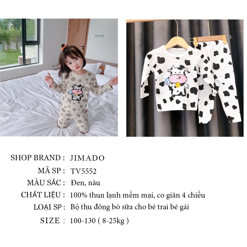 Bộ đồ cho bé trai bé gái bộ thu đông dài tay bé trai bé gái combo 2 bộ hình bò sữa MINKY thun lạnh mềm mại JIMADO TQ6632