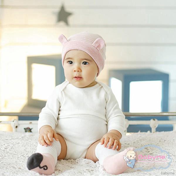 Mũ trùm đầu chất liệu cotton kẻ sọc có tai dễ thương cho bé