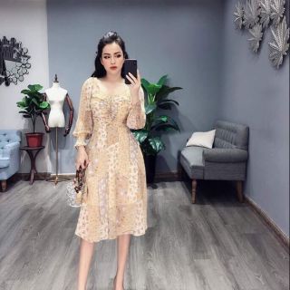 Đầm hoa  nhí dài rút ngực( hàng bán live)