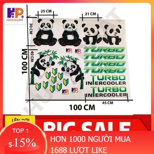 TEM DÁN COMBO HÌNH GẤU TRÚC PANDA XINH LUNG LINH CHO XE TẢI - Ô TÔ- XE HƠI