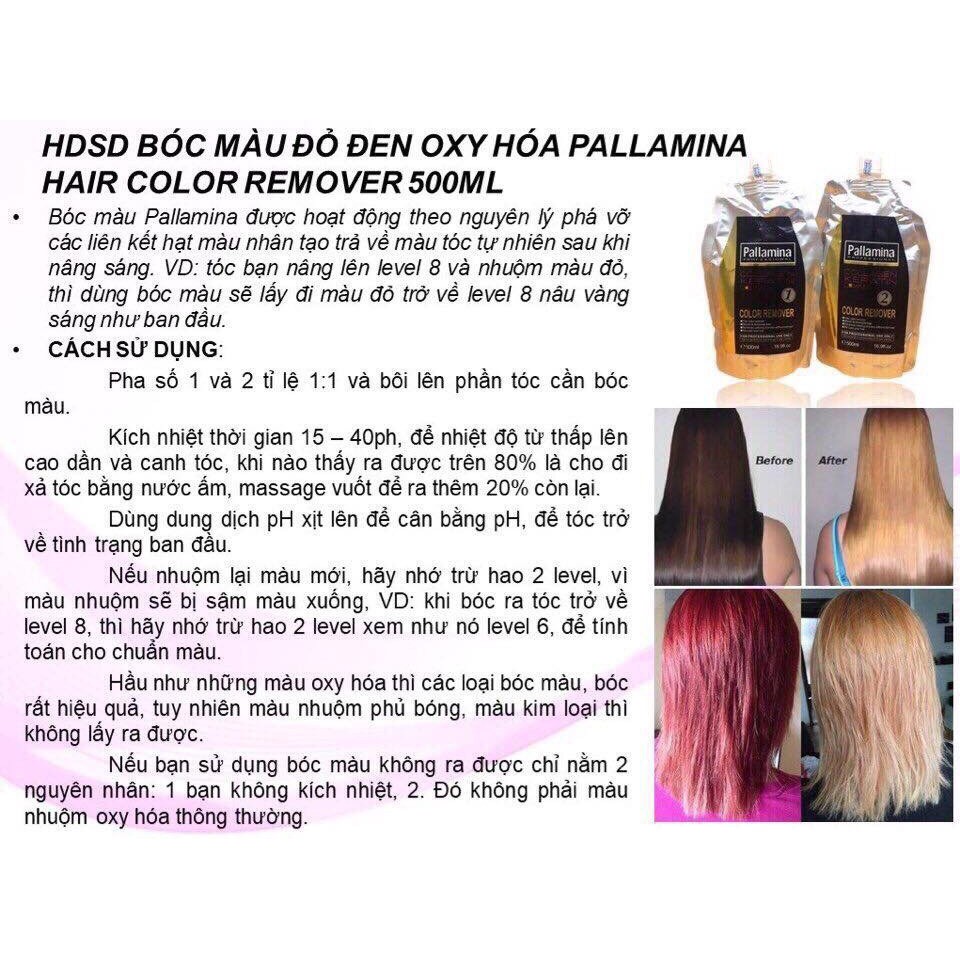 Bộ bóc màu đỏ đen, màu oxy hóa Pallamina Color Remover Hair 500mlx2 ( New 2021 )