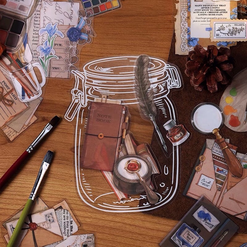 Nhãn dán sticker hoa đầy bình nghệ thuật