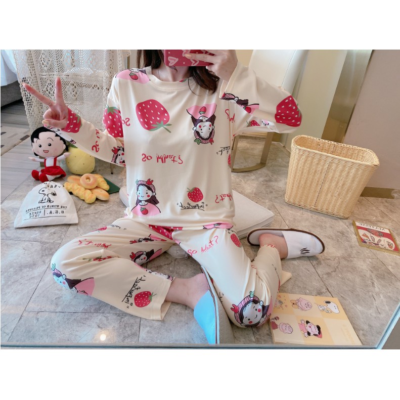 Đồ bộ nữ dài tay dễ thương, Đồ ngủ nữ cotton thun dài tay mặc nhà chất mát mịn không nhăn xù.