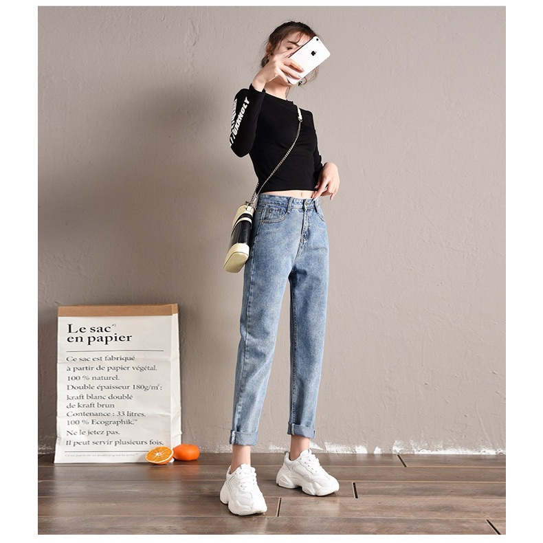 Q6003 - Quần baggy jean lưng cao nữ hàng nhập