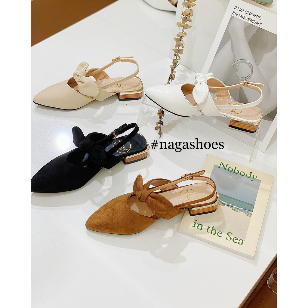 GIÀY BÚP BÊ NAGASHOES QUAI NƠ GÓT GỖ NAB45