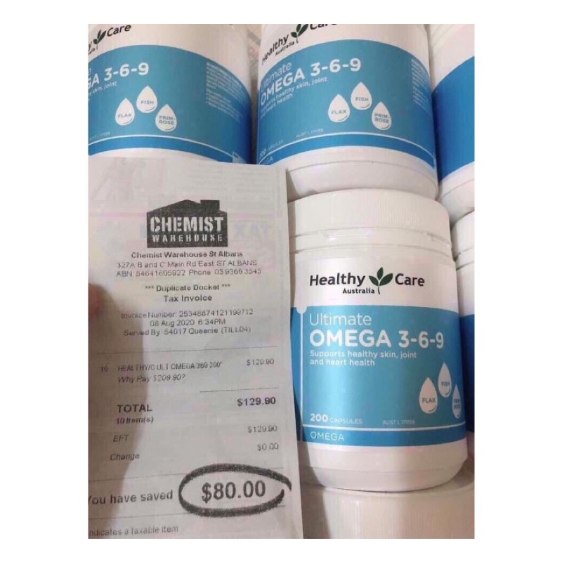 (Tem Chemist) Viên uống Omega 369 Healthy care, lọ 200 viên, Mẫu mới