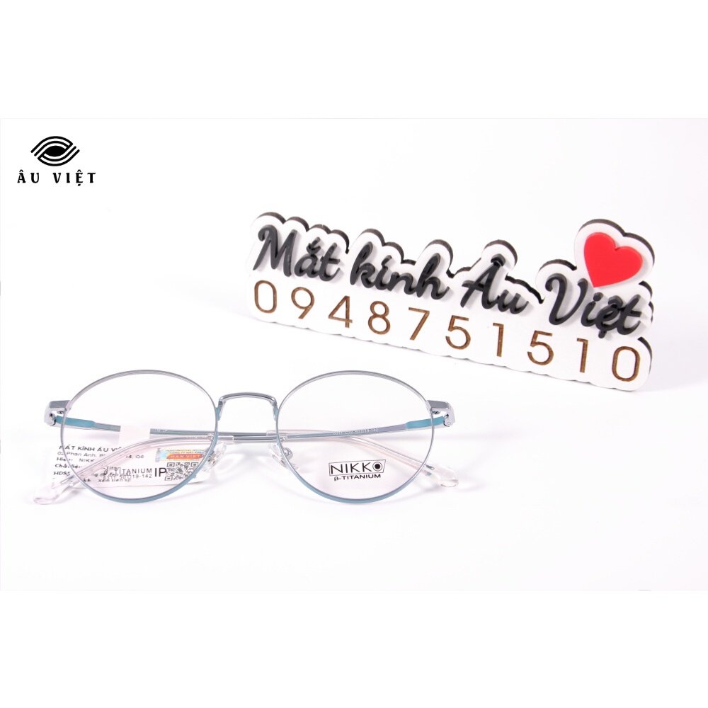 Gọng kính kim loại titanium Nikko 8311 nam nữ unisex dáng tròn màu xám xanh Full box