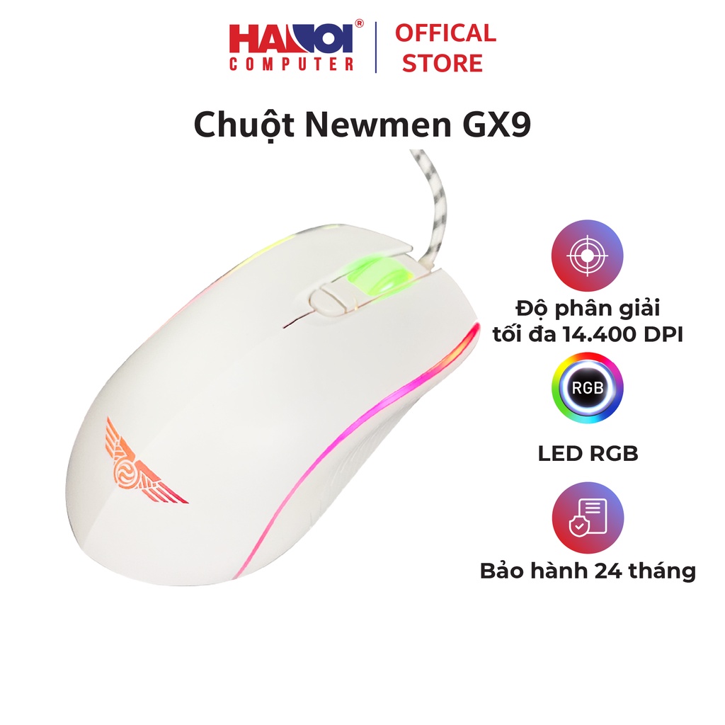 Chuột Gaming Newmen GX9 trắng có Cổng USB mạ vàng chống nhiễu