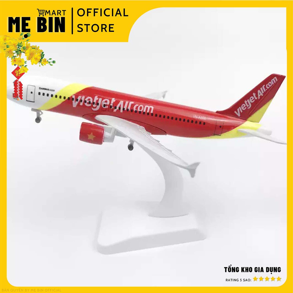 [20cm Có Bánh Xe] Mô Hình Máy Bay VietJet Mô Hình Đồ Chơi Cho Bé (20cm, 16cm) + Kèm Đế Trưng Bày - Mẹ Bin Mart