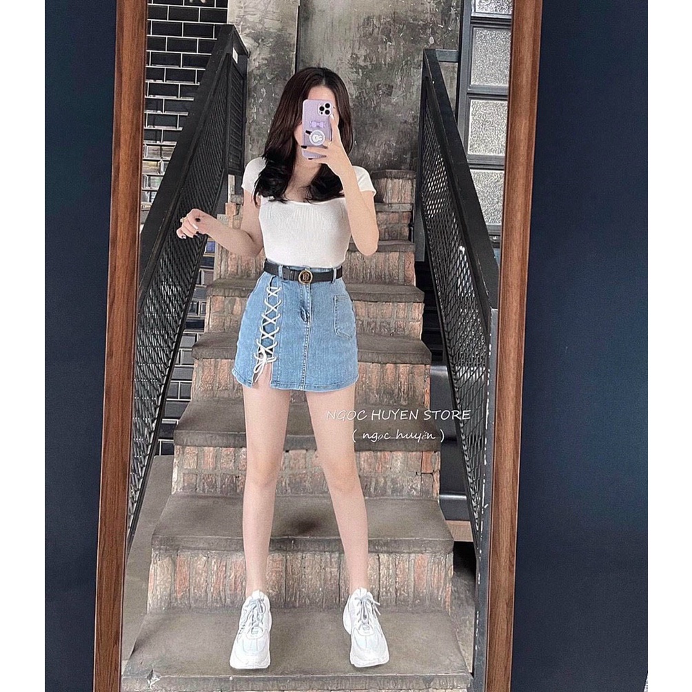 [FREE SHIP]chân váy jean chữ a đan dây 1 bên đùi có quần trong kiểu dáng trẻ trung siêu đẹp thời trang cá tính❤️sa065