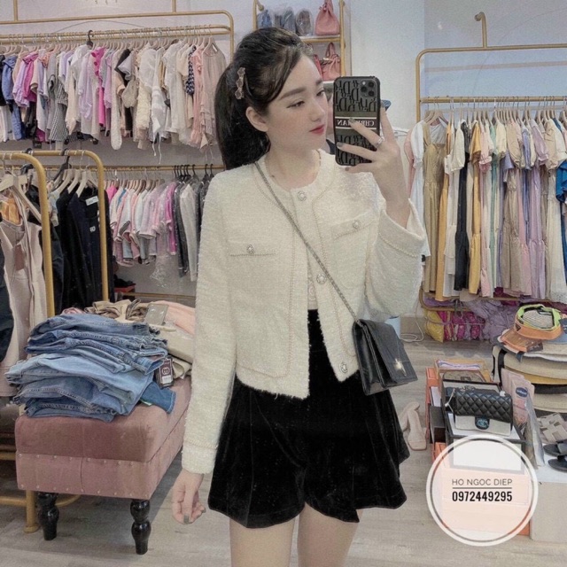 Áo khoác dạ tweed viền khuy ngọc mã 6907
