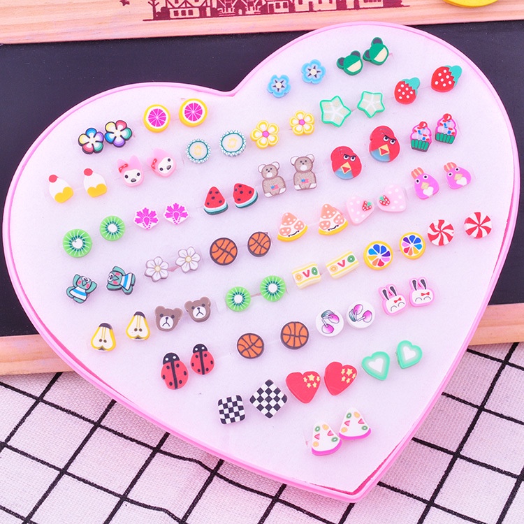 (SEY) Bộ Khuyên Tai Xỏ Bằng Đất Sét Hình Hoa Quả Handmade Phong Cách Trẻ Em