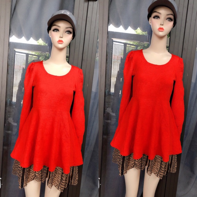 Đầm tay dài màu cam dáng xoè