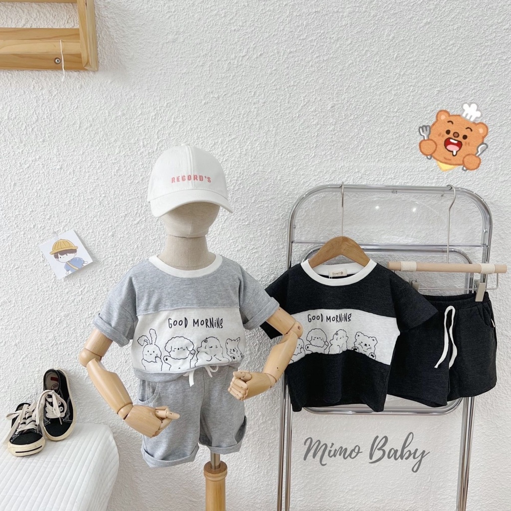 Bộ cotton cộc tay thân phối in hình gấu đáng yêu cho bé Mimo baby QA17