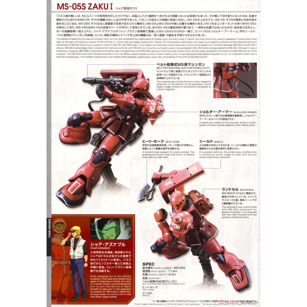 Đồ chơi Lắp ráp Mô hình Gundam Bandai 1/144 HG GTO MS-05S Char Aznable`s Zaku I Serie HG Gundam The Origin